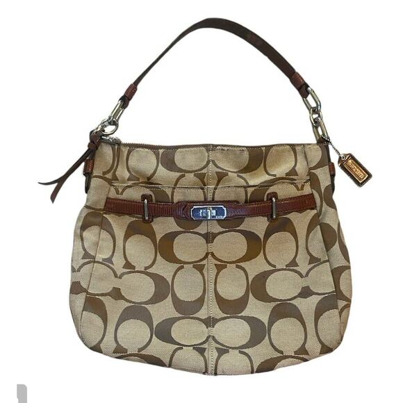 COACH Shoulder Bag Chelsea Ashlyn Hobo Logo Monogram Optic Brown Tan pocketbook - Picture 1 of 15